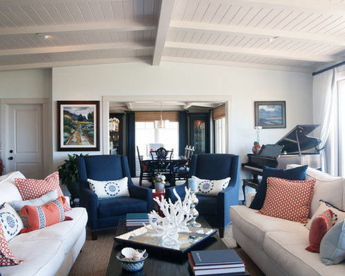 White And Navy Living Room Elle Decor