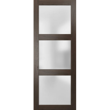 Slab Barn Door Panel Frosted Glass 30 x 96, Lucia 2552 Chocolate Ash