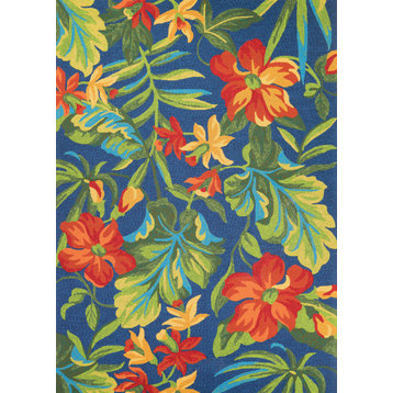 Couristan Covington Tropical Orchid Azure-Forest Green-Red Rug 7'10"x7"10"