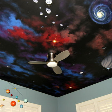 Space Night Sky Ceiling Mural in a kids bedroom by Tom Taylor of MuralArt.com
