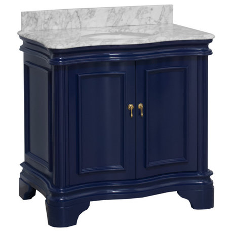 Katherine 36" Bath Vanity, Royal Blue, Carrara Marble