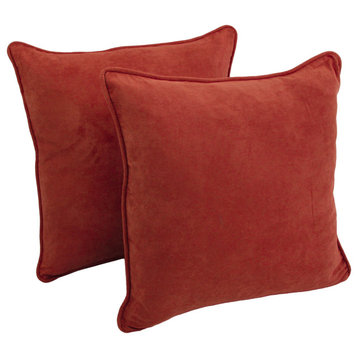 25" Double-Corded Solid Microsuede Square Floor Pillows, Set of 2, Cardinal Red