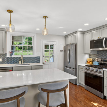 Transitional Kitchen with Custom Banquette plus Dining Nook, Quartz Countertops