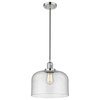 Large Bell 1-Light LED Pendant, Polished Nickel, Glass: Seedy