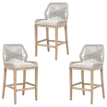 Home Square 3 Piece 30" Upholstered Bar Stool Set in Taupe and White Rope