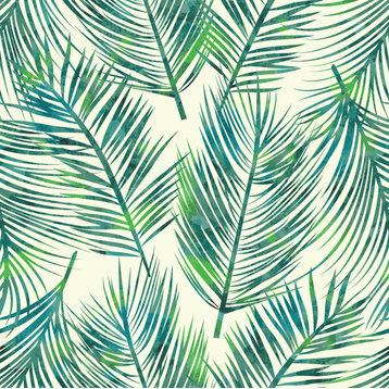 GW128051 Blue and Green Palms Peel and Stick Wallpaper Roll 20.5in Wide x 18ft