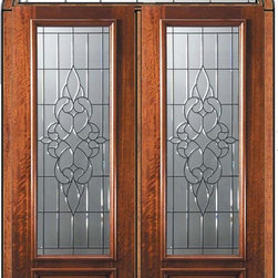 Prehung Transom Double Door 96 Wood Mahogany Courtlandt 3/4 Lite - Front Doors
