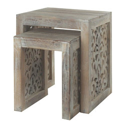 Maharaja Sandblasted White 2-Piece Nesting End Table - Side Tables And End Tables