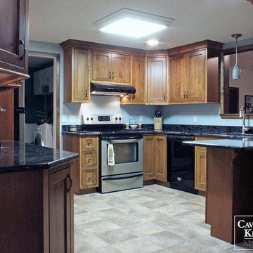 Enclosed Transitional Maple Kitchen with Black Glaze