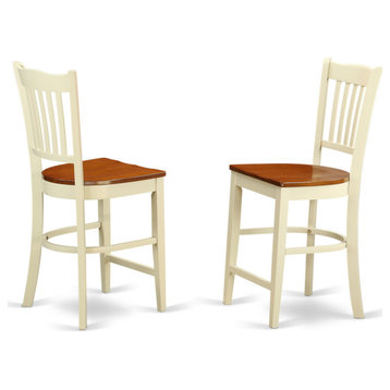 Groton Counter Stools With Wood Seat, Buttermilk And Cherry- Set of 2