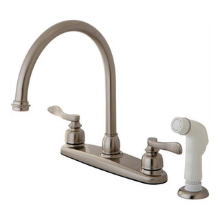 Kingston Brass 10 3/4" Double Handle Kitchen Faucet in Brushed Nickel ...