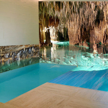 Diseños para decoración de pared y suelo en spa Modelo Cueva con lago