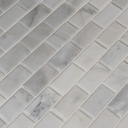 Greecian White Polished Beveled Marble Mesh-Mounted Mosaic Floor and Wall Tile - Wall And Floor Tile