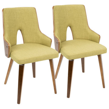 Set of 2 Retro Modern Dining Chair, Bentwood Frame With Cushioned Seat, Green