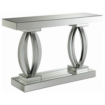 Coaster Contemporary Wood Rectangular Sofa Table with Curved Legs in Silver