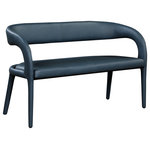 Meridian Furniture - Sylvester Faux Leather Bench, Navy - Modernize your home with this Sylvester navy vegan leather bench. Featuring soft and durable navy vegan leather upholstery, this bench offers you a comfortable and long-lasting place to sit while you dine. It's fully upholstered, giving it a solid look that is ideal for any contemporary home. Its rounded back provides upper back support, while its semi-open design makes a fashionable decorative statement that is sure to catch the eyes of anyone who joins you for dinner.