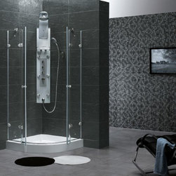 Vigo Frameless Neo-Round Shower Enclosure 1/4" Tempered Glass with Polished Edg - Shower Stalls And Kits