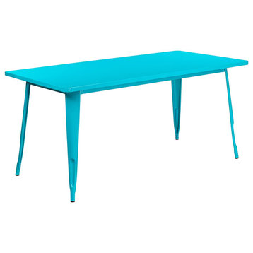 Outdoor Dining Table, Metal Construction With Rectangular Top, Crystal Teal Blue