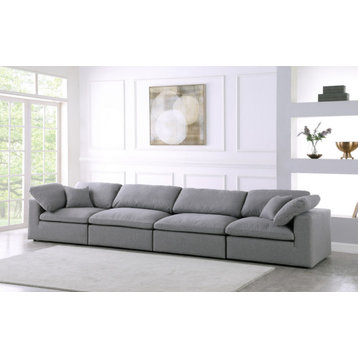 Serene Linen Textured Fabric Deluxe Comfort 4-Piece Modular Sofa, Grey