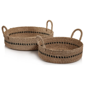 Cadiz Abaca Basket Trays With Black Accent, Set of 2