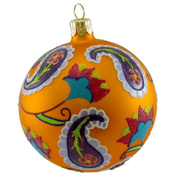 Holiday Ornament PAISLEY BALL Blown Glass Ornament Ball Mod Floral V25064AC