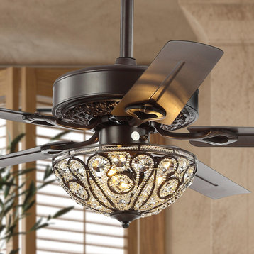 Ali 48" 3-Light Wrought Iron LED Ceiling Fan With Remote, Oil Rubbed Bronze