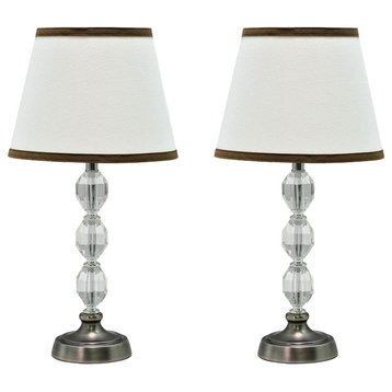 40009, Two Pack Set ÔøΩ 17 1/2" High Crystal Glass Table Lamp, Pewter Finish