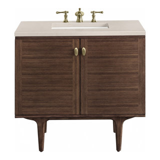 36" Modern Mid-Century Walnut Single Sink Bathroom Vanity, James Martin ...