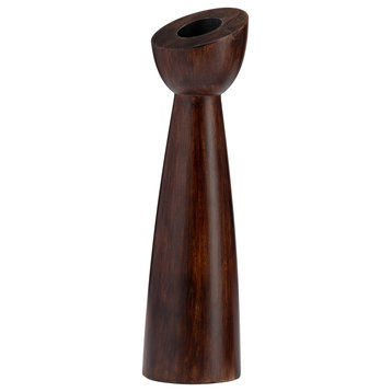 Wood, 13"H Slanted Candle Holder, Brown