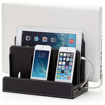 Multi-Device Charging Station & Dock, Black Leatherette, Without Power Supply