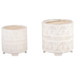 Sagebrook Home - Ceramic 8/6.5" Abstract Footed Planter, Beige - Display house plants in style with thus elegant two piece planter pot set! Crafted of ceramic, each pot planter strikes a clean silhouette. This planter set sits atop four straight round legs that add and elevate some extra height. This set includes, one large planter and one smaller planter, This pair can be set together or spread throughout any space.