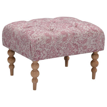 Rustic Manor Hakeem Ottoman Upholstered, Linen, Paisley Red