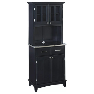 Contemporary Pantry Cabinet, Stainless Steel Top & Plenty Storage Space, Black
