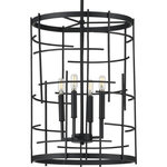 Progress Lighting - Torres Collection Black 4-Light Foyer - Elevate your mountain modern home decor by incorporating ravishing rustic design in the heart of your home with this foyer light from the Torres Collection. Handcrafted spires reminiscent of rugged forest surroundings coalesce in a cultivated masterpiece of rustic sophistication. Beautiful black, hammered edges crisscross in an open-cage design for an organize interpretation of the popular tic-tac-toe pattern.