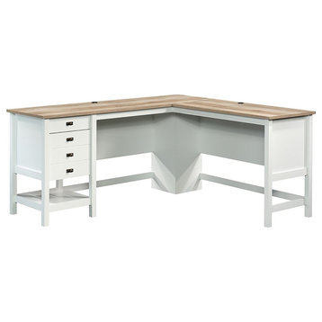 Pemberly Row Contemporary Engineered Wood L-Shaped Home Office Desk in White