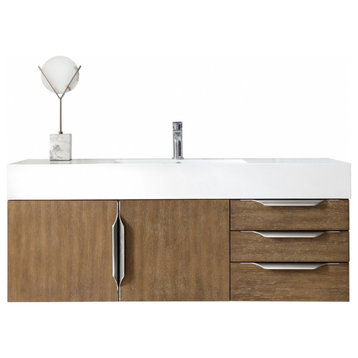 48 Inch Floating Bathroom Vanity, Latte Oak, Glossy White Top, Modern, Outlets