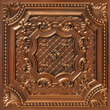 Elizabethan Shield Faux Tin Ceiling Tile - 24 in x 24 in, Pack of 10, #DCT 04, Aged Copper