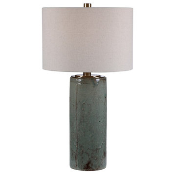 Uttermost 1-Light Callais Crackled Aqua Table Lamp, 28333