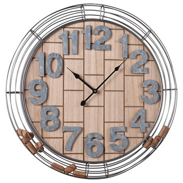Cork Basket Wooden and Metal Wall Clock With Wine Cork Storage