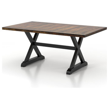 Contemporary Dining Table, Trestle Base With X-Shaped Legs & Antique Oak Top
