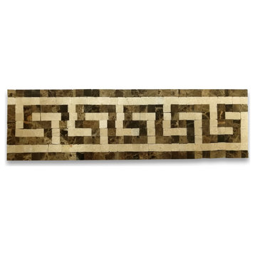 Marble Mosaic Border Listello Tile Greek Key Emperador 3.5x11.8 Polish, 1 piece