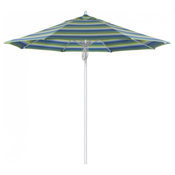 9' Patio Umbrella Silver Pole Fiberglass Rib Pulley Lift Sunbrella, Seville Seaside