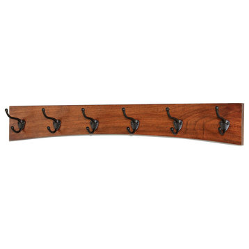 Solid Cherry Curved Wall Coat Rack - Oil Rubbed Bronze Hooks - Made in the USA