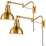 moose.lighting - Ancona Plug-in Wall Sconces Set of 2 Swing Arm Wall Lamp, Brass - The swing arm wall sconces’ outer surface of dome shades, swing arms and canopies are finished in electrophoretic brass & black  while their inner surface of the dome shades is dressed in a white finish. Their beautiful dual finish makes a modern yet classic statement in your living space.