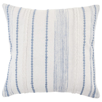 20" X 20" White And Blue 100% Cotton Geometric Zippered Pillow