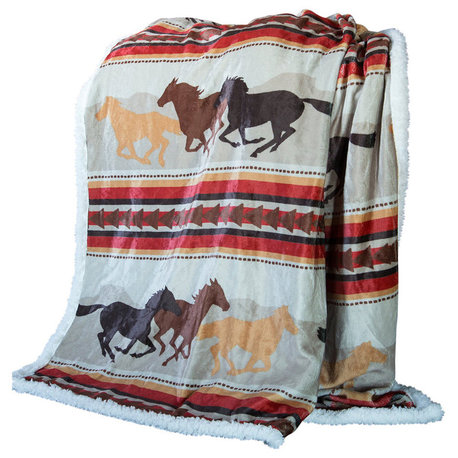 Carstens Wrangler Running Horse Country Sherpa Fleece Throw Blanket, 54"x68"