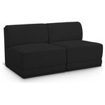Meridian Furniture - Ollie Black Boucle Fabric Straight Modular Sofa, Black, 2-Piece: 2 Armless Chair - Meet the epitome of style and functionality with this Ollie boucle fabric living room sofa, part of the Ollie modular collection. A contemporary marvel, this sofa features chic and inviting rich black boucle fabric upholstery, giving it a sumptuous texture that oozes elegance and luxury. Curved corners add to the visual look of the sofa while maximizing seating comfort while lounging, reading, or entertaining. Pair it with other items in the Ollie collection easily, thanks to an attachment latch underneath.