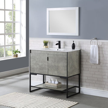 Manhattan Comfort Scarsdale Bathroom Vanity Sink, Gray, 36"