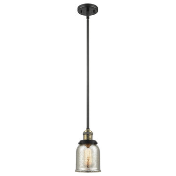 Small Bell 1-Light LED Pendant, Black Antique Brass, Glass: Silver Mercury