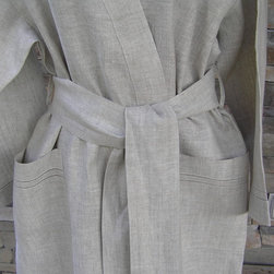 Natural Linen Spa Robe Detailing - Bathrobes